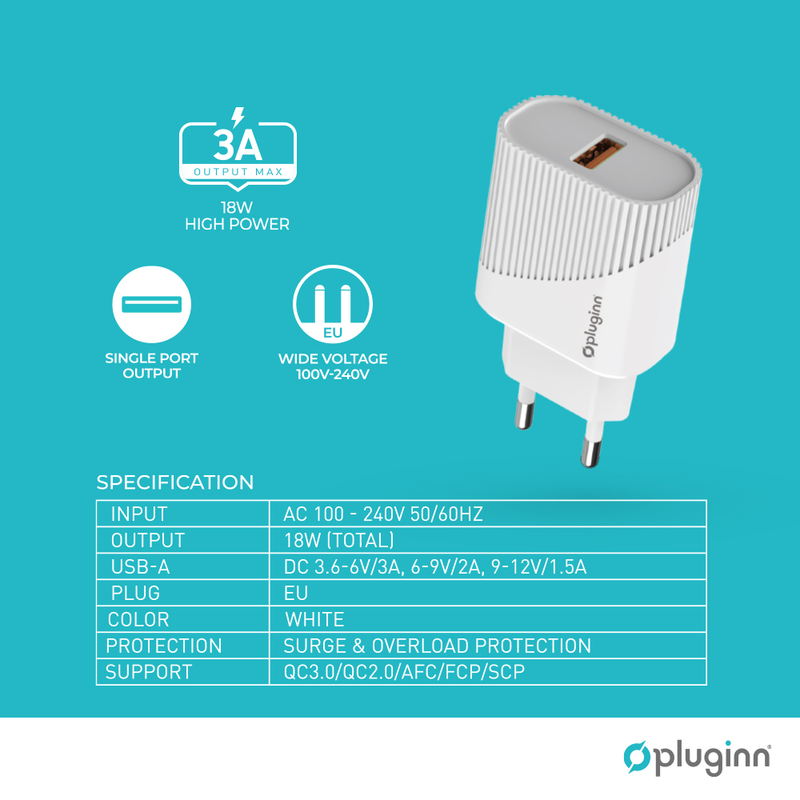 Adapter / Polnac za Telefon - Pluginn - Quick Charge - 18W