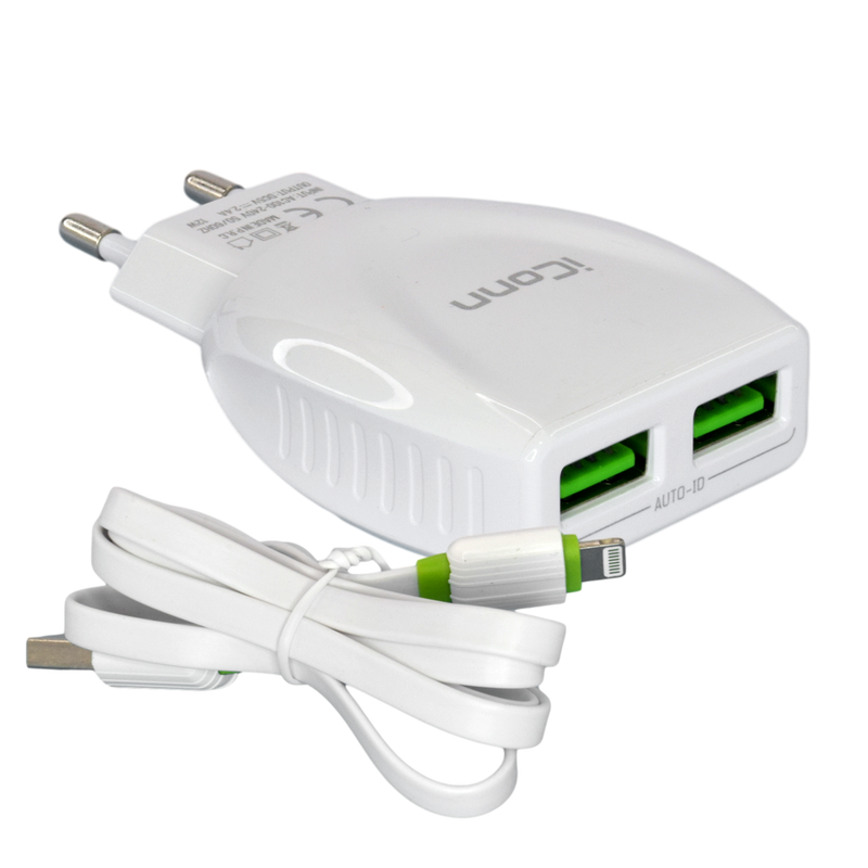 Adapter / Polnac so kabel - iConn Auto ID Lightning - White