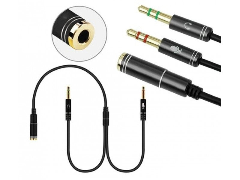 Audio adapter 3.5mm razdelnik za mikrofon i slusalki so kabel (zenski priklucok) - Metal