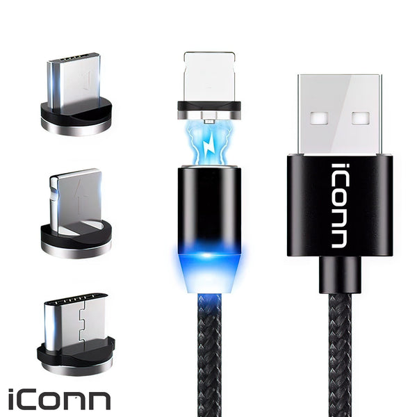 Magneten Kabel za Telefon so 3 Opcii - Type-C, Micro, Lightning - iConn - Black