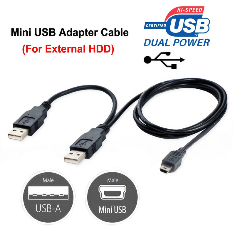 USB Kabel - Mini USB Dual Power - Za Eksteren Disk