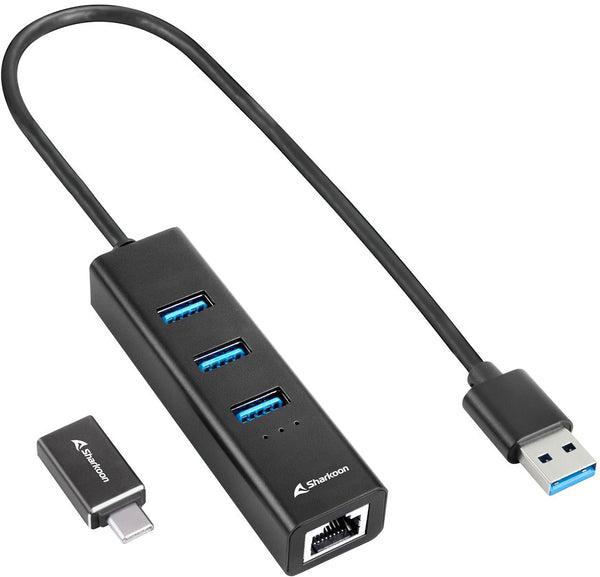 USB Hub / Razdelnik 3.2 Gen 1 - Sharkoon - Aluminium - USB and Type C Adapter - 4 ports
